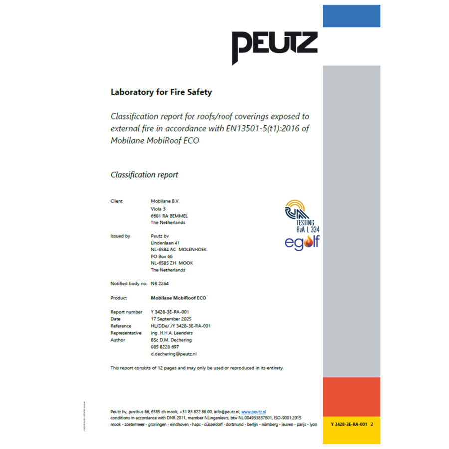 Mobilane MobiRoof ECO - Y 3428-3E-RA-001 Classification