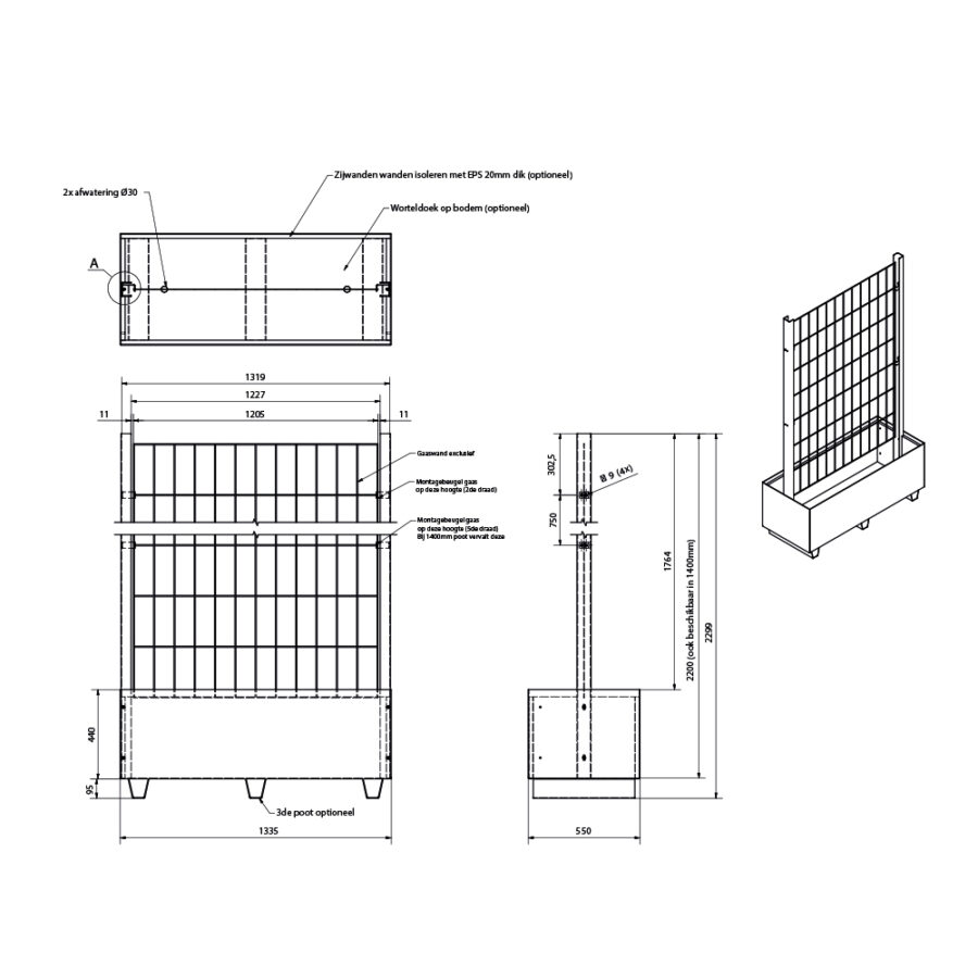 Technical drawing cortensteel planter